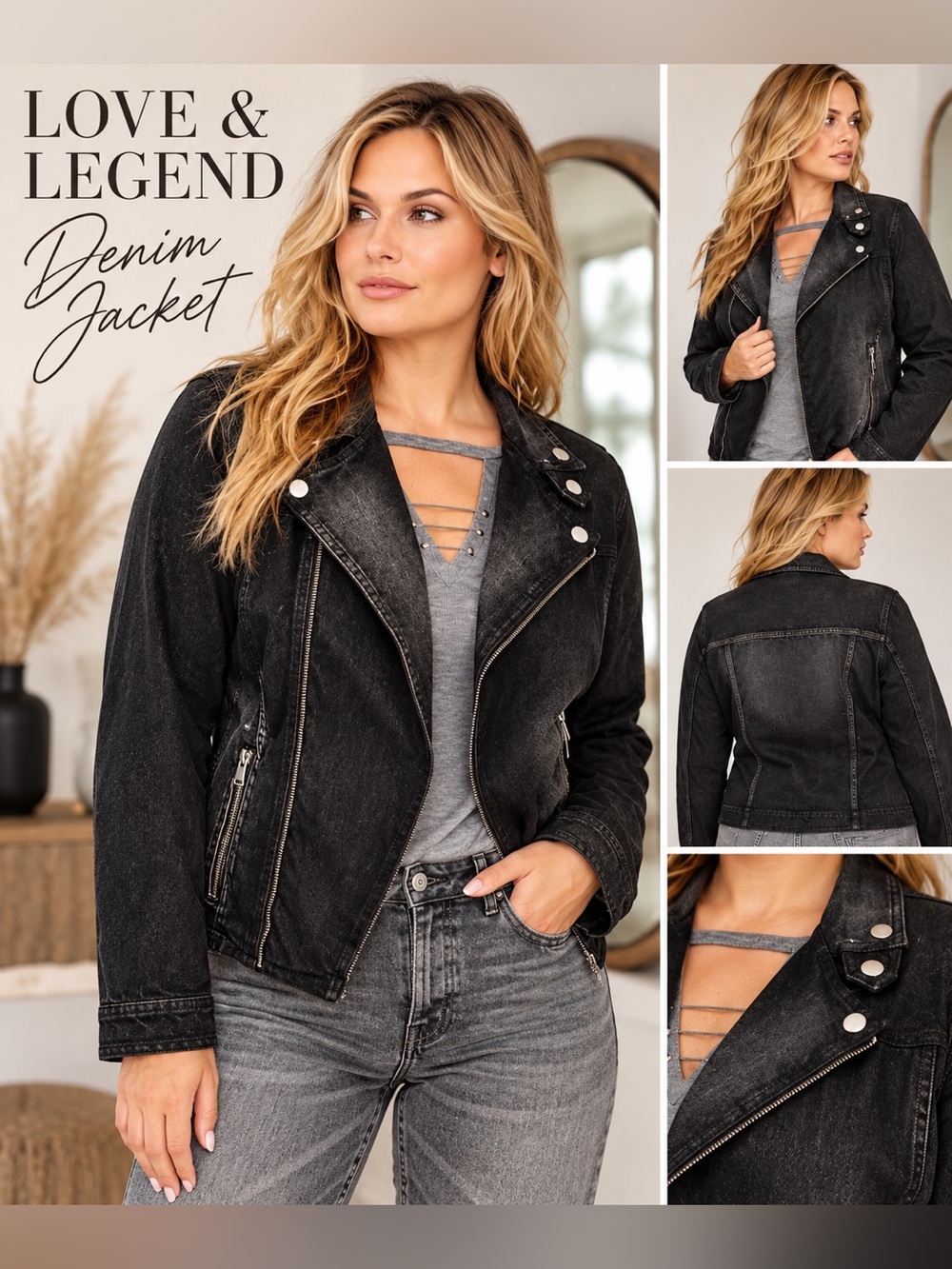 Addition Elle - Love & Legend | Size 14 | Asymmetrical Zip-Up Denim | Charcoal